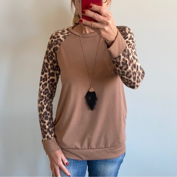 Leopard Print & Tan Long Sleeve Top - Picture 2 of 6